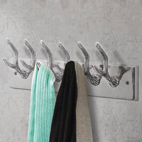 Set 2 appendiabiti da parete in alluminio silver con 6 ganci 49x9x18 cm DEC024206