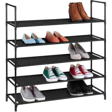 Relaxdays XL Schuhregal Stecksystem, 5 Ebenen, für 20 Paar Schuhe, Stoff Schuhständer, HBT: 90,5 x 87,5 x 30 cm, schwarz