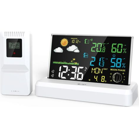 Affichage positif réveil électronique numérique haute définition Thermomètre intérieur et extérieur hygromètre Prévisions météo ondes radio météo sans fil (1/4)