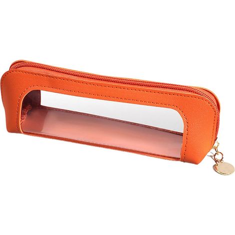 Rangement zippé pour pinceaux de maquillage femme. Garde les pinceaux au sec et bien rangés. Salle de bain, orange. (1/3)