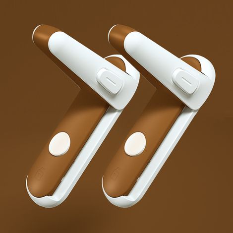 Child safety door handle lock, baby safety door handle lock, easy to install and use, adhesive-bonded, no tools or drilling required (brown, 2-pack) (1/4)