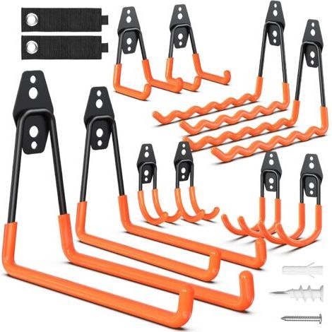 Crochets de Garage en Acier Résistant - Revêtement Anti-Dérapant pour Outils, Échelles, Vélos