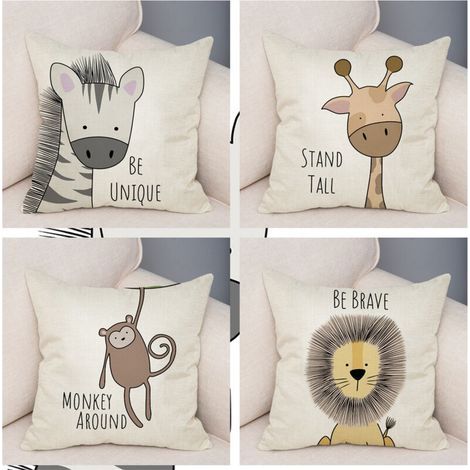 Housse de Coussin Enfants Animaux 45 x 45 cm Girafe Zèbre Velours Doux Décoratif Taie d'oreiller pour Enfants Garderie Chambre Décoration 4 Pièces (1/5)