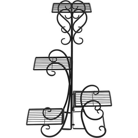 Support pour plantes de 82 cm avec 4 jardinières en métal peint en noir pour jardin intérieur et extérieur (1/5)