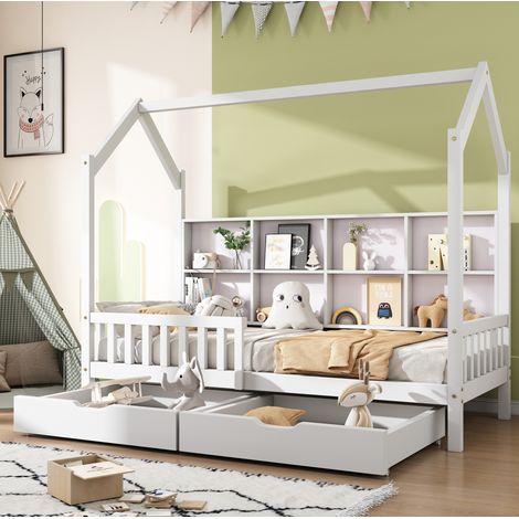 letto salvaspazio 90x200 con cassetti libreria bianco OKMYHOME (1/5)