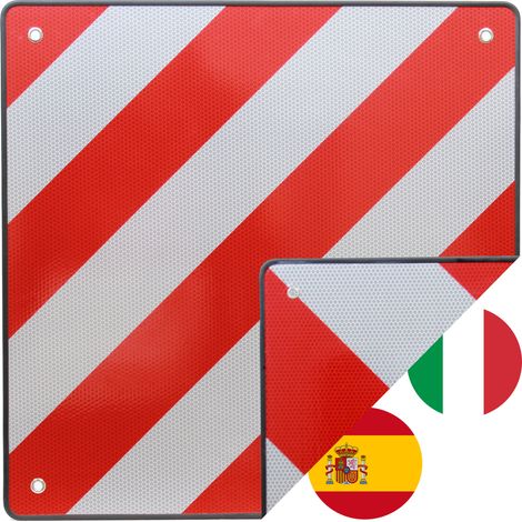 Warntafel Warnschild Italien Spanien 2 in1 50 x 50 cm rot weiß reflektierend Caravan Heckträger (1/5)