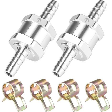 2 Pièces Clapet Anti Retour En Aluminium De Carburant 6 mm, 4 Pinces, Pour Huile Chromée Et Eau Essence Voiture Bateau Moto, Carburateur Systèmes Basse Pression Tuyau De Carburant (1/5)