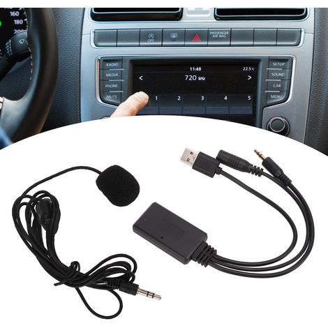 Adaptateur audio Bluetooth sans fil + microphone compatible avec la plupart des autoradios équipés d'une entrée AUX/AUX-IN. (1/5)