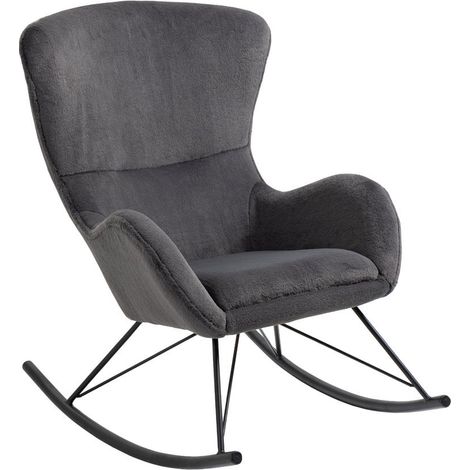 Fauteuil à bascule scandinave en fausse fourrure effet peau de mouton gris foncé - PANGIVO (1/5)
