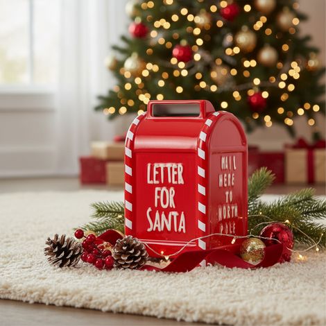 Salvadanaio in ceramica a forma di cassetta postale, decorazione da 18 cm -Merry x mas (1/4)