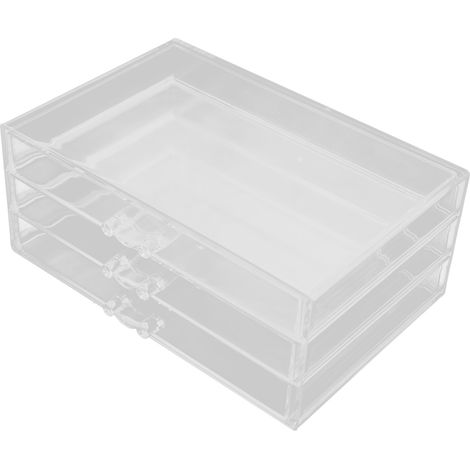 Boîte de rangement pour boucles d'oreilles, boîte à bijoux en acrylique transparent antirouille avec 3 tiroirs pour bijoux et rouges à lèvres (1/5)
