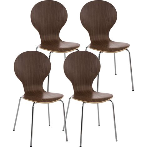 Lot de 4 chaises de cuisine salle à manger empilables dossier arrondi en bois noyer et métal chromé 100003182 (1/5)
