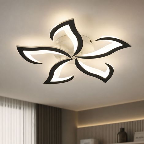 Plafonnier design pétales noir 5 têtes, structure fer et diffuseur acrylique, diamètre 60 cm hauteur 8 cm, éclairage puissant 45W (1/5)