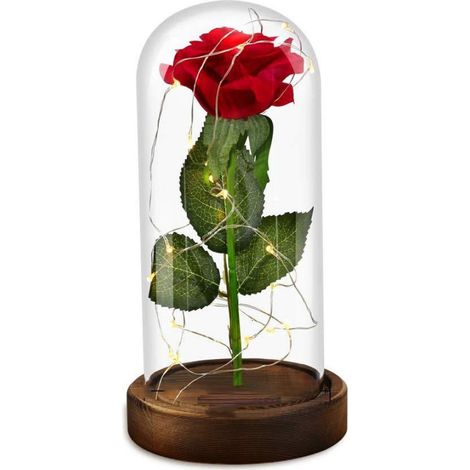 La Belle et la Bête Rose Cadeau Mère pour Maman Femme Rose Fleur de verre en verre pour Mariage Anniversaire Décoration Maison Bureau (1/5)