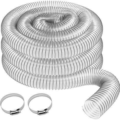 5 M Tuyau de collecte de poussière en PVC transparent avec 2 fermetures, tuyau d'aspiration (50 mm), tuyau d'aspiration en PVC transparent en spirale, tuyau flexible d'aspiration pour (1/5)