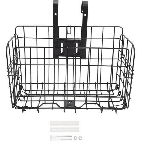 Panier vélo arrière pliable en treillis métallique, démontable, accrochable avant/arrière, sac porte-bagages pour VTT. (1/5)