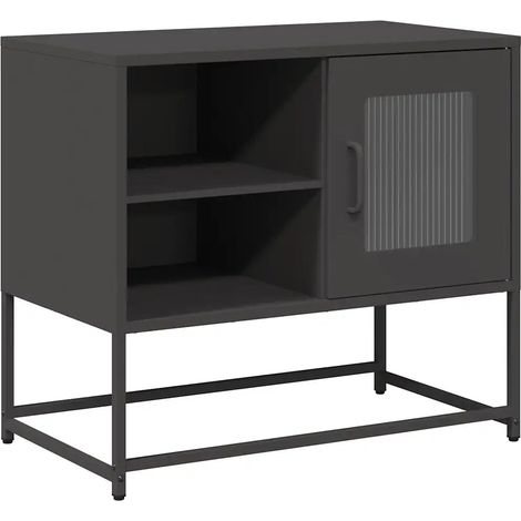 Meuble TV pratique avec grand espace de rangement 68 x 39 x 60 cm en acier noir (1/5)