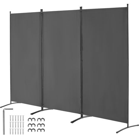 Paravent Multifonctionnel à 3 Panneaux, Cloison de Séparation Autoportant 260x184 cm, Séparateur de Pièces Intérieur, Brise-vue pour Confidentialité, Bureau, Chambre à Coucher, Salon, Gris (1/5)