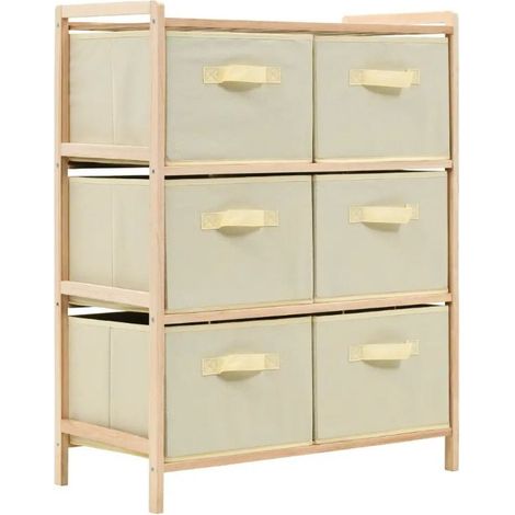 Meuble de rangement 6 tiroirs cèdre naturel et tissu beige Finest (1/4)