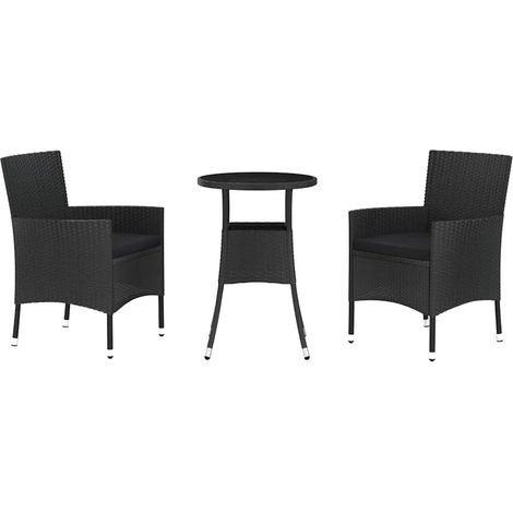Maison Exclusive - 3-tlg. Garten-Bistro-Set mit Kissen Schwarz Po (1/5)