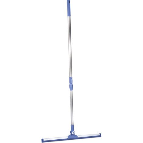 Relaxdays Rasqueta Limpiacristales Mango Telescópico, 84-135x52 cm, Labio Goma, Acero Inoxidable, Ajustable, Plata/Azul