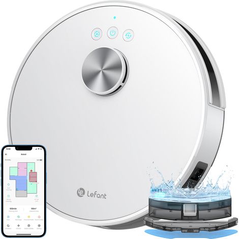 Lefant M1-E Robot Aspirateur Laveur 2 en 1, 5500Pa, Navigation LiDAR, Cartographie Multi-étage, Zones Virtuelles, Connecté par Alexa/APP/WiFi, Idéal pour Poils d'animaux, Tapis et Sols Durs, Blanc (1/5)
