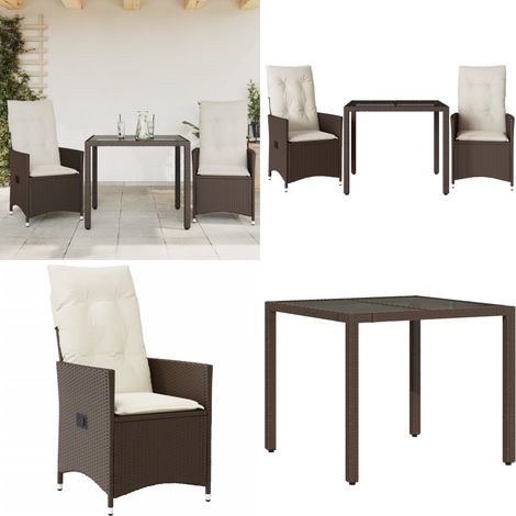 3-tlg. Bistro-Set mit Kissen Braun Poly Rattan - Gartenmöbel - Bistroset - Esstisch - Lounge Sessel - Outdoor Möbel - Home & Living (1/5)