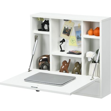 Scrivania multifunzionale da parete 60 x 15 x 57 cm con pratici ripiani stile moderno MDF bianco 200010932