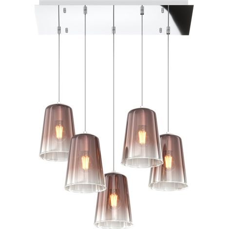 Sospensione Contemporanea Rett. Shaded Metallo Cromo Vetro Rame 5 Luci E27 (1/3)
