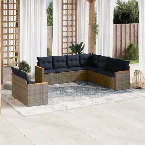 9-teiliges Gartensofa-Set mit Kissen, grau, Polyrattan (1/5)