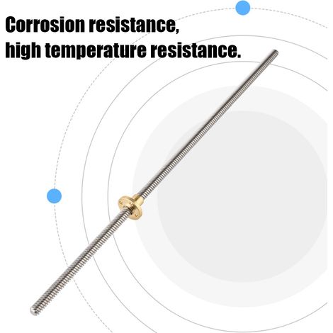 Vis-mère trapézoïdale T8 8 mm en acier inoxydable avec écrou en laiton pour imprimante 3D 400 mm