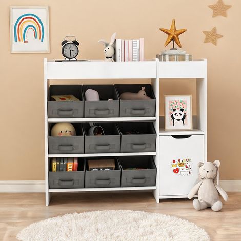 Étagère de rangement pour enfants 9 tiroirs en tissu MDF blanc (1/5)