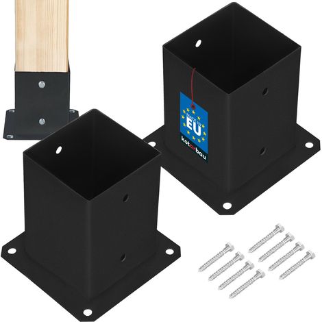 Base per palo in legno avvitata al cemento, acciaio nero 100x100 mm, 2 pezzi