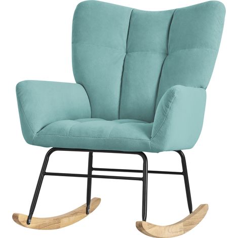 ML-Design Schaukelsessel Salbei, Schaukelstuhl mit Frottee-Optik Bezug, Gepolsterter Schwingsessel mit Holzkufen, Relaxsessel mit Armlehnen für Wohnzimmer/Schlafzimmer/Balkon, Relaxstuhl Ohrensessel