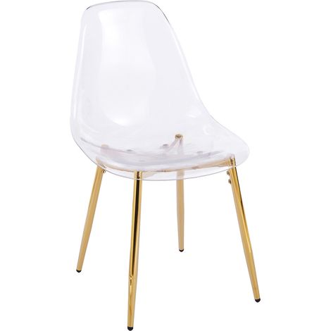 Conjunto de comedor de 5 piezas mesa y 4 sillas de metal dorado y plástico transparente (1/5)