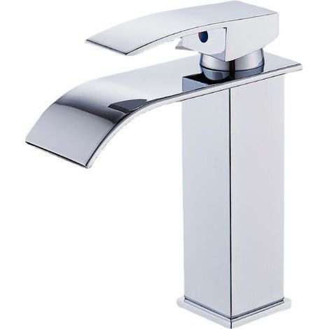 Moderne Robinet Salle de Bain Cascade, Design Elégant Robinet Lavabo Cascade, Mitigeur Salle de Bain en Laiton, Eau Chaude et Froide Disponible, Robinetterie Cascade Chromé G 3/8 (1/5)