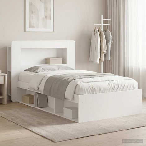 Cadre de lit avec rangement 90 x 200 cm blanc en bois d’ingénierie - PANGIVO (1/5)