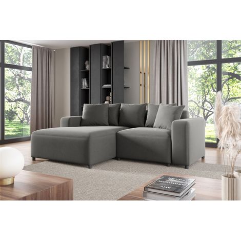 Ecksofa Designersofa Sofa MEGAN XS in Stoff Salvador Grau Ottomane Links (1/2)