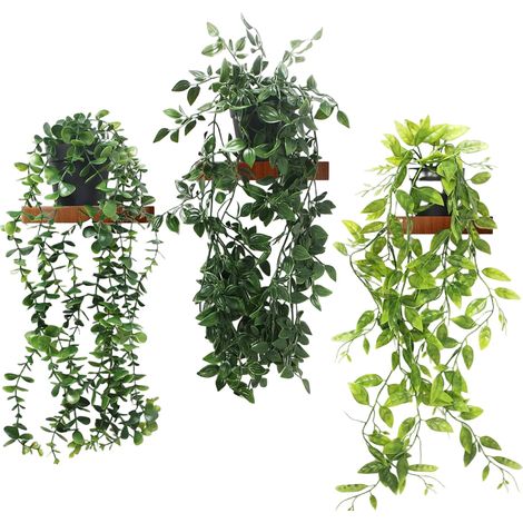 Plante Artificielle Tombante - 3 Pièces - Avec Pot - Pour Intérieur Extérieur - Décoration Cuisine Bureau Jardin - Prêt À Poser