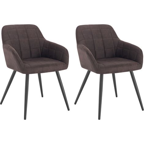 WOLTU 2 x Sillas de Comedor Nordicas Estilo Vintage Juego de 2 Silla de Cocina Silla Tapizada con Reposabrazos Tapizadas Tela Estructura de Metal Marrone Oscuro