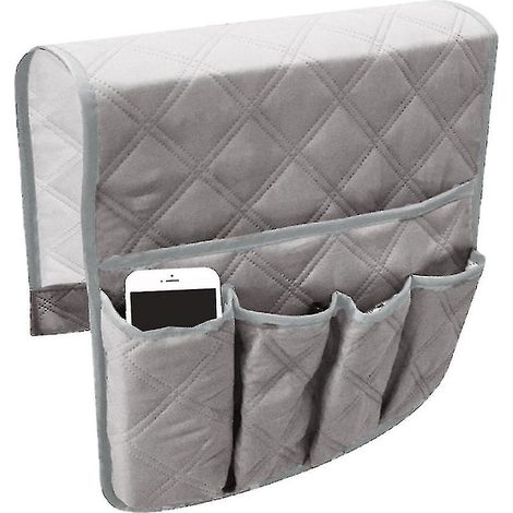 Organisateur de rangement pour accoudoir de canapé, support de télécommande, sac de rangement gain de place pour canapé, fauteuil, table et armoire - couleur grise (1/4)
