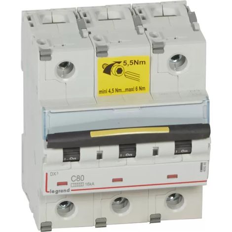 Legrand 409280 Disjoncteur dx≥ 10000 - vis/vis - 80A 3P 400V 16kA courbe C - départ - Peigne hx≥ trad 3p (1/2)
