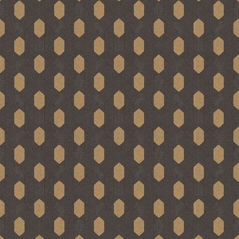 Papier peint couloir | Papier peint pois doré sur fond marron foncé | Tapisserie intissée vintage à pois idéale chambre adulte - 10,05 x 0,53 m (1/5)