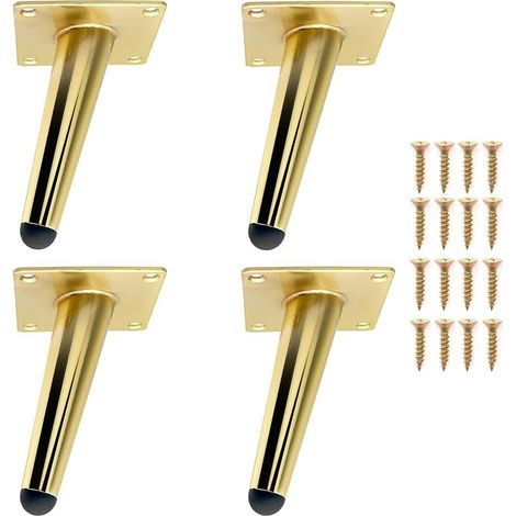 Lot de 4 12cm Pieds de Meubles Pied de Table Doré Incliné en Métal Durable, Jambe de Table, Pieds de Canapé pour Remplacer ou Ajuster la Hauteur des Tables de Chevet, Canapé, Meubles TV, Fauteuil etc (1/4)