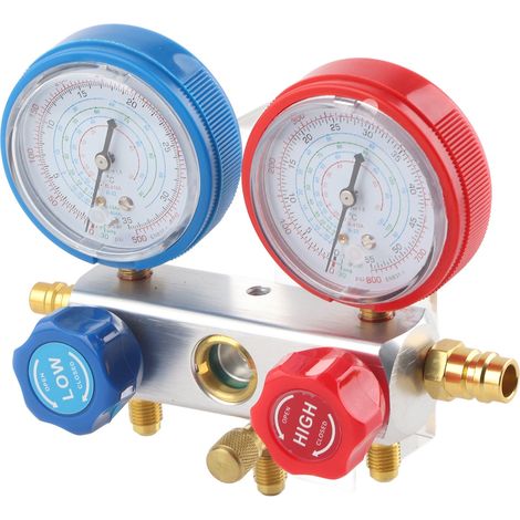 Kit collecteur manométrique AC 3 voies avec détendeur et 3 flexibles pour frigorigènes R410A R22 R404 (1/5)