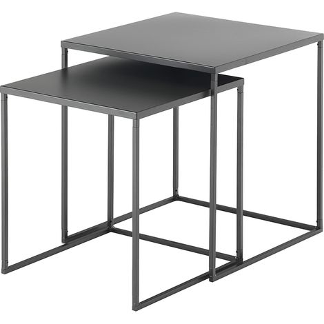 Set 2 tavolini da salotto quadrati in metallo grigio antracite Omaha