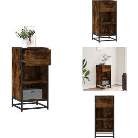 Buffet chêne fumé 35,5x35x76 cm bois d'ingénierie et métal - Buffet - Buffets - Armoire De Rangement - Meuble De Rangement De Cuisine (1/5)
