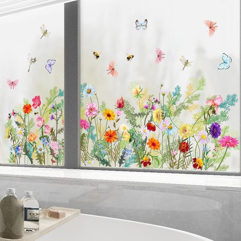 autocollants Fentre Fleur De Jardin Iris Anti-collision Stickers Vitre Stickers Anti-adhsifs Fentre Porte Salle De Bain Dcalques 3060cm2pcs (1/5)