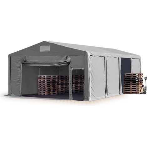 TOOLPORT Tendone deposito 8x8m Tendone Industriale con altezza laterale 3m telone in PVC 850 N grigio 100% impermeabile con apertura a fisarmonica