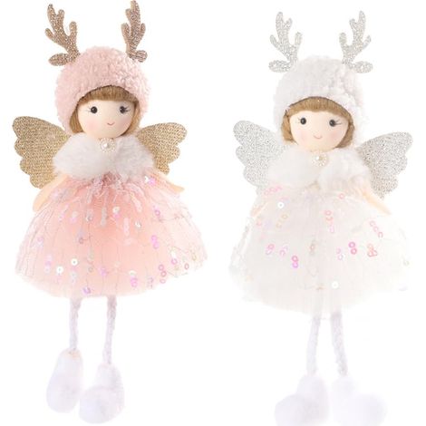Lot de 2 Pendentifs de Noël - Ange en Peluche - Décoration pour Noël et Communion (1/5)